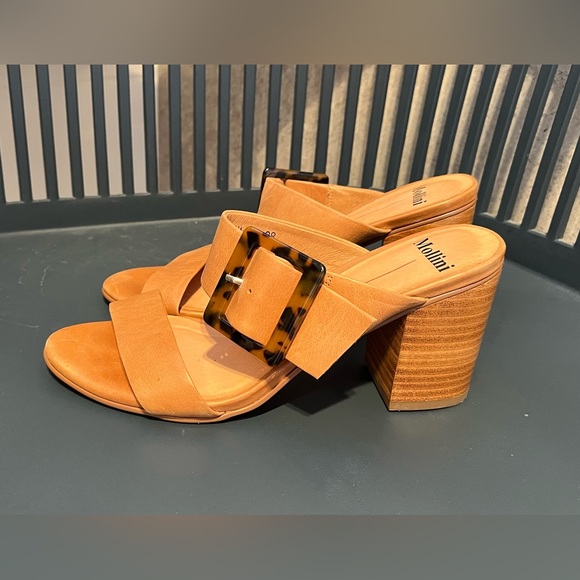 Mollini size 38 slides with tortoise shell buckle and block heel - Picture 2 of 6